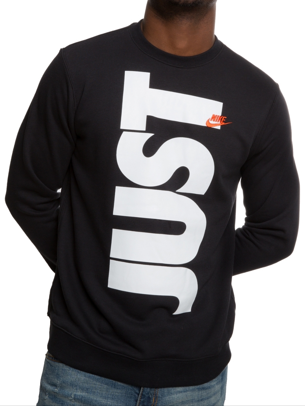 Nike Just Do It Graphic Long Sleeve Crewneck Shirt Black White Men's M